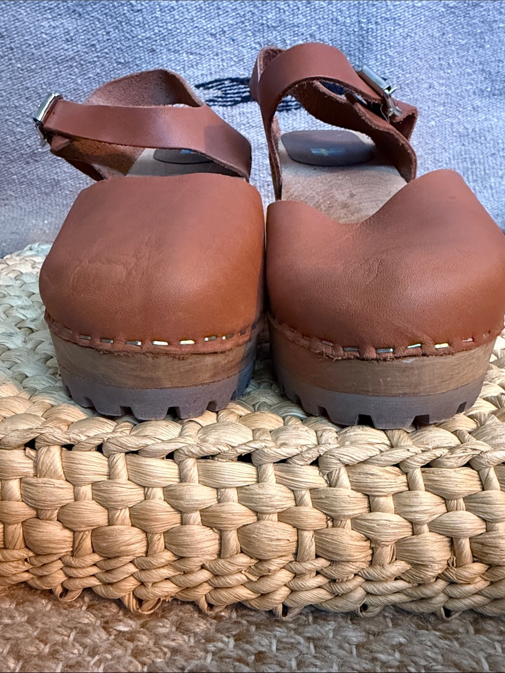 MIA Swedish Leather Clog Heels in Cognac Brown - Women's Slingback Clogs - Picture 4 of 6